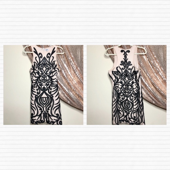 Nude & Black Beaded Bodycon Mini Dress - Picture 4 of 8